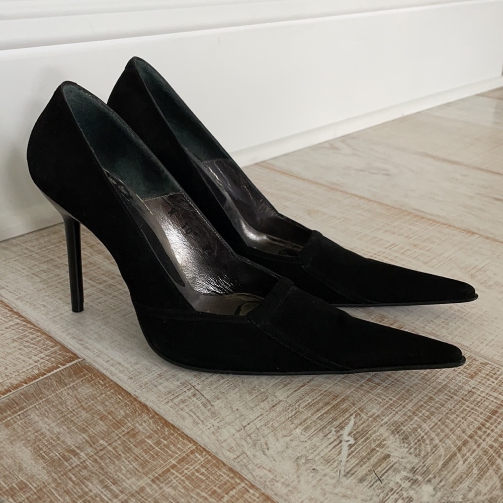 Black suede pumps